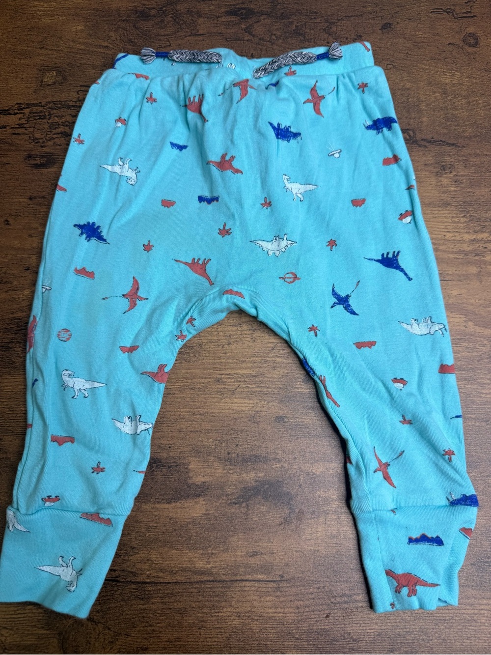 ⭐️5 for $20⭐️ Baby Dino Print Jogger Pants - Aqua with Red & Navy Dinosaurs